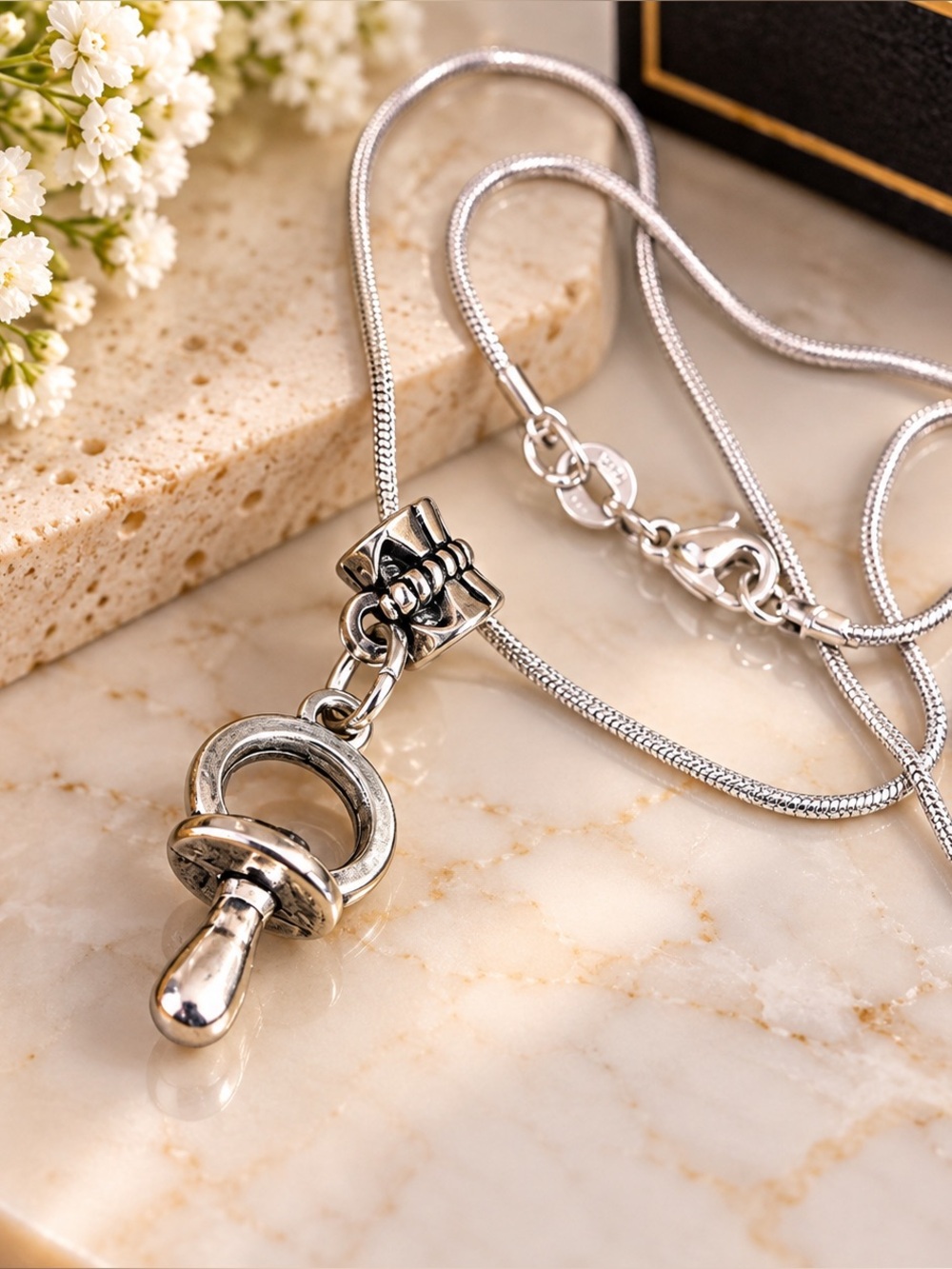 Stainless steel Pacifier Charm Pendant Necklace - Silver